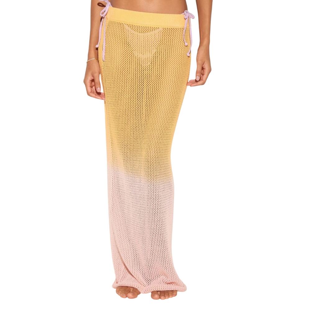 SPIRITUAL GANGSTER Carmen Crochet Skirt Coverup Knit Orange Pink Sorbet XL - NWT